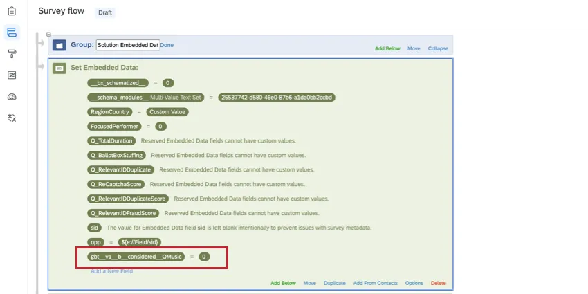 Resalta una variable de datos embebidos en el flujo de la encuesta