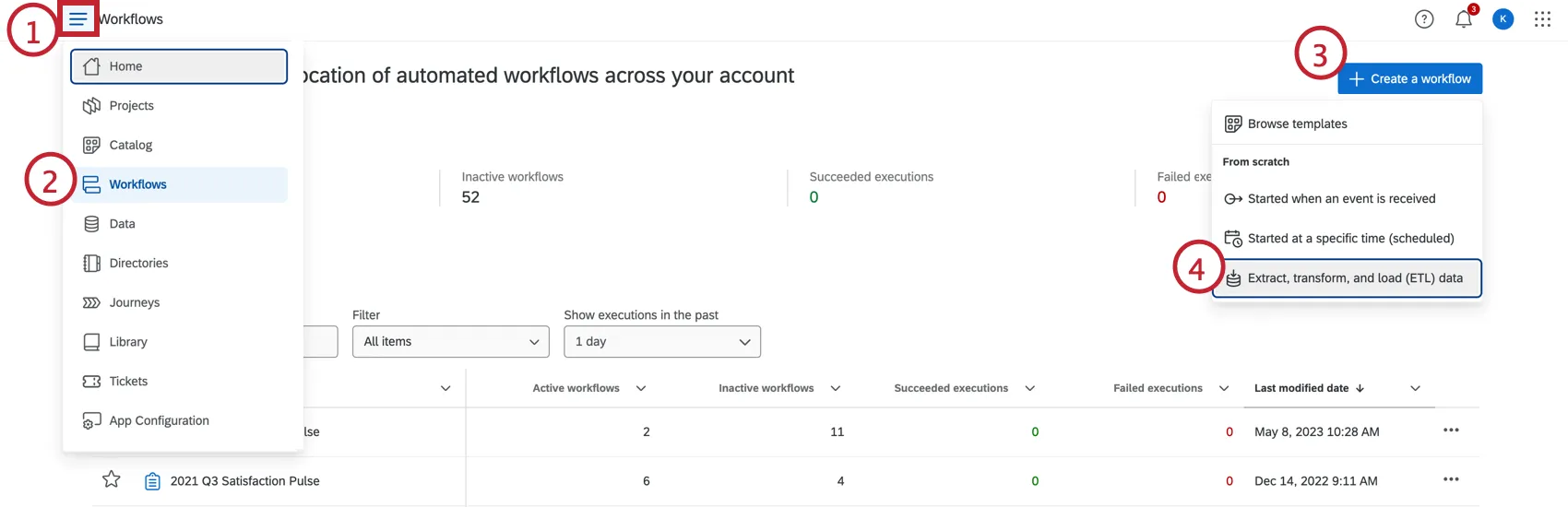 Creating an ETL workflow from the workflows page