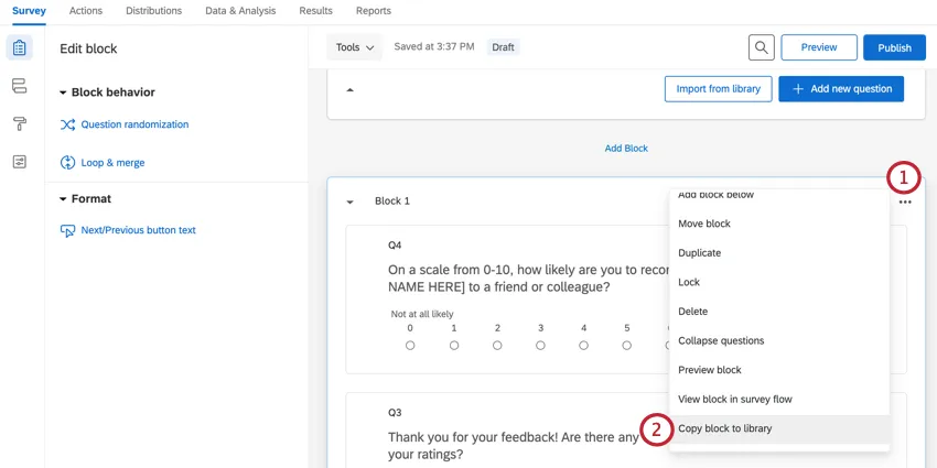 choosing the copy block to library option