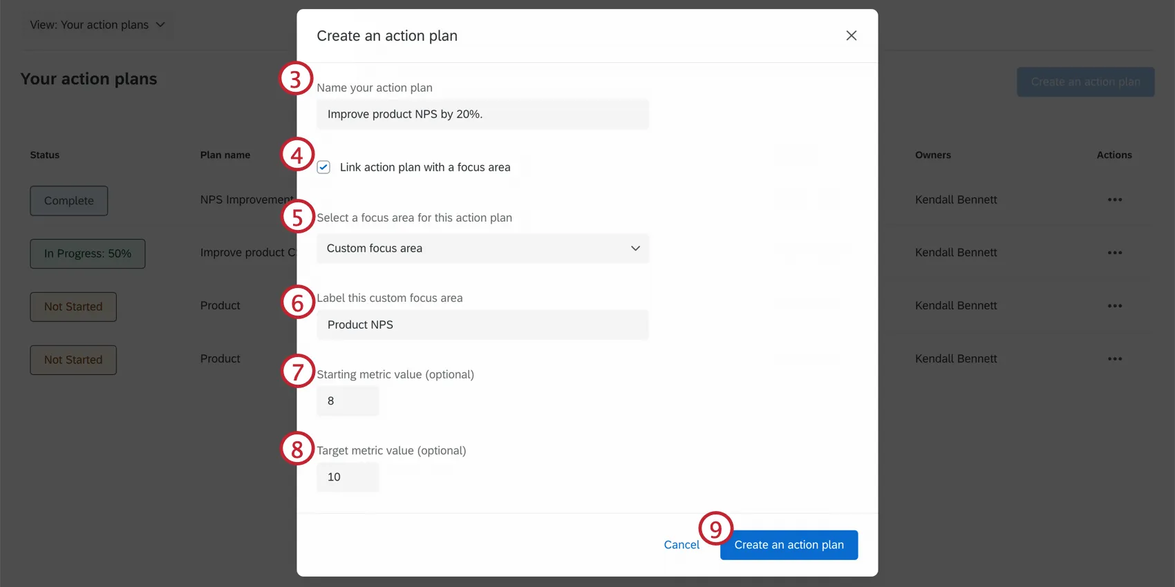 Configurare il piano dazione dal menu Pianificazione delle azioni.