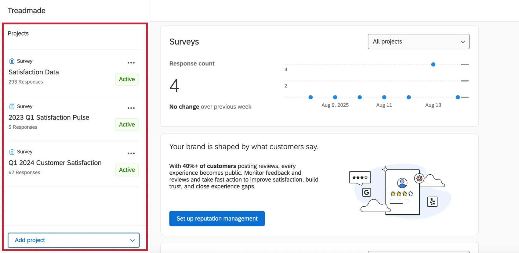 A la izquierda de la pantalla, lista de proyectos en un programa.