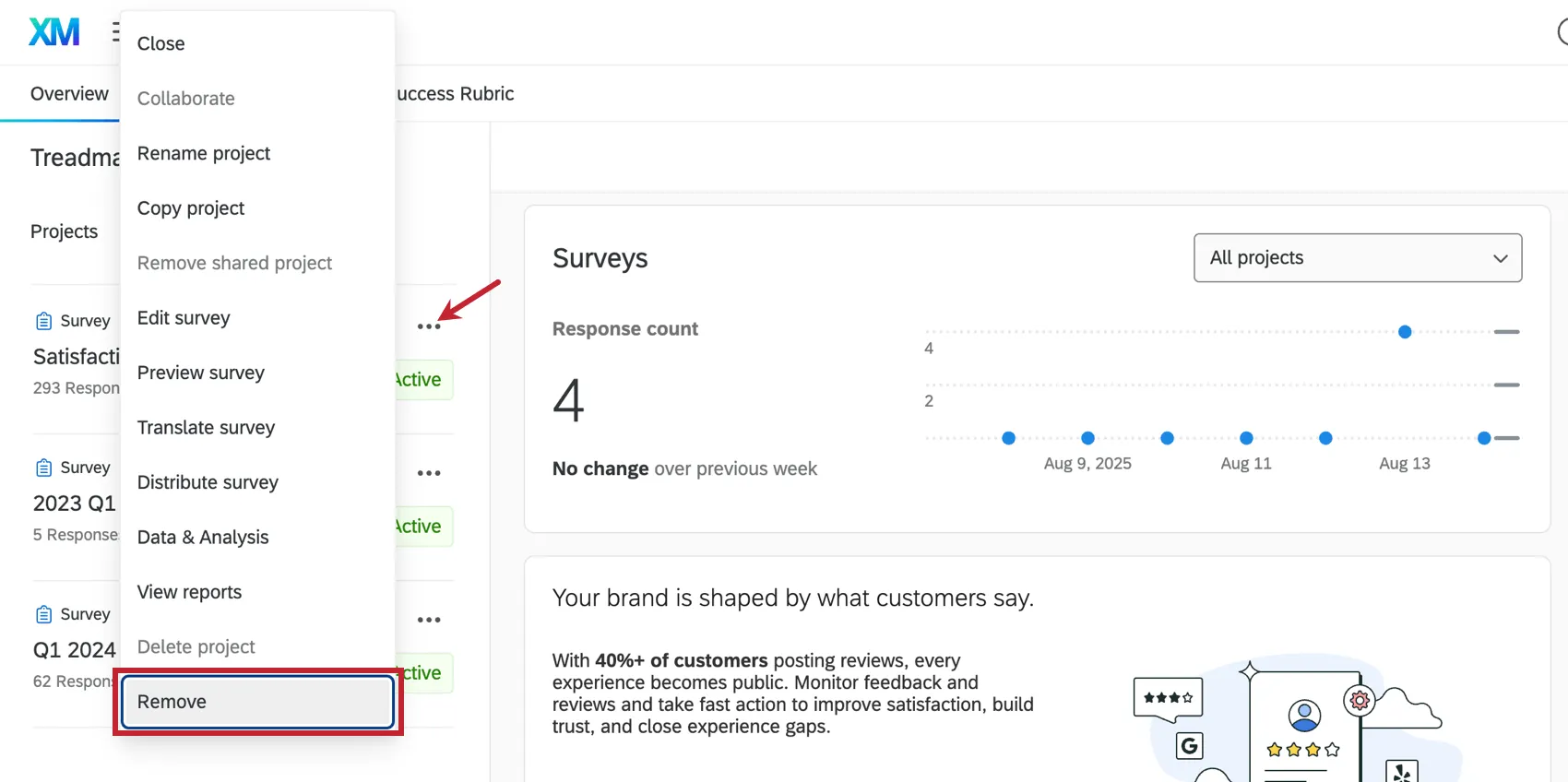 dropdown dots expand. Remove option is at the bottom