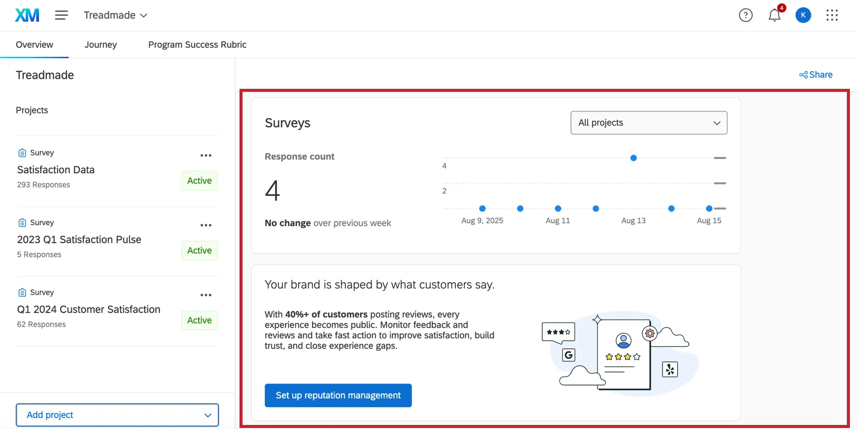 cartões de recomendação que aparecem ao criar um programa CX simples