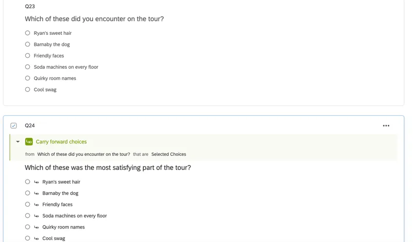 a question with carry forward enabled on it
