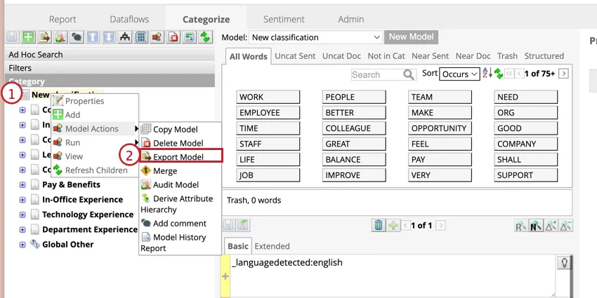Export model from the root node