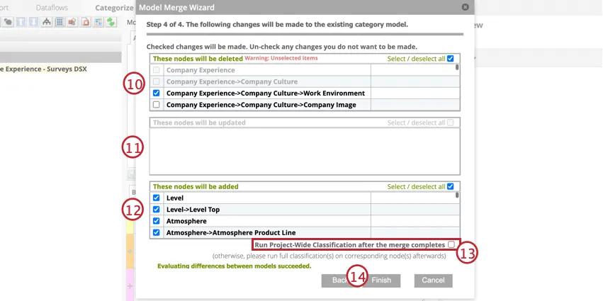 Select nodes to delete from the model or keep