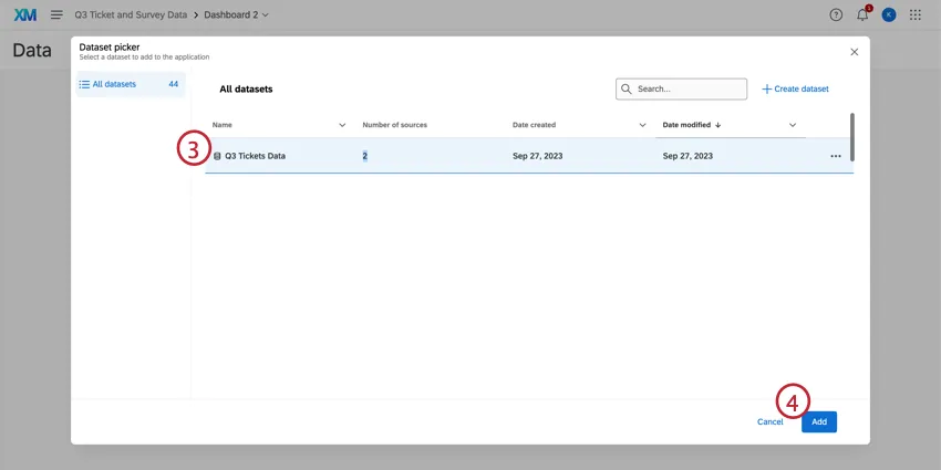 Select the dataset and click Add