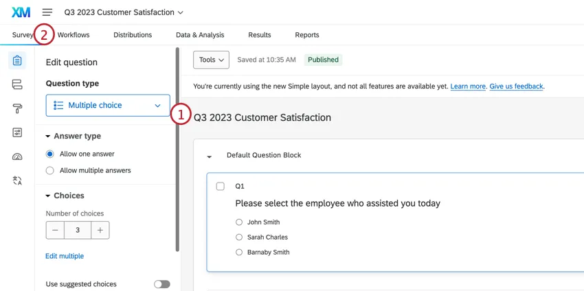 Create survey and go to workflows