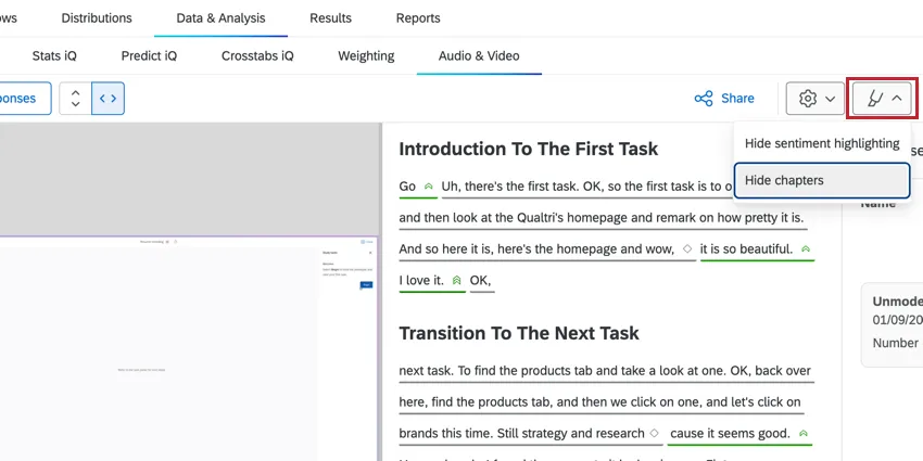 Hide chapters using the dropdown