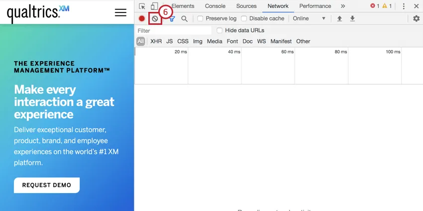Chromeのネットワークタブの消去ボタンの画像