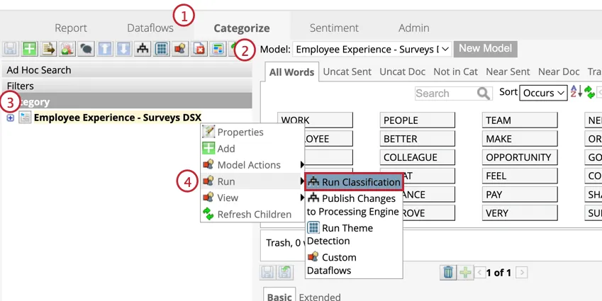 Run Classification from run tab of node options