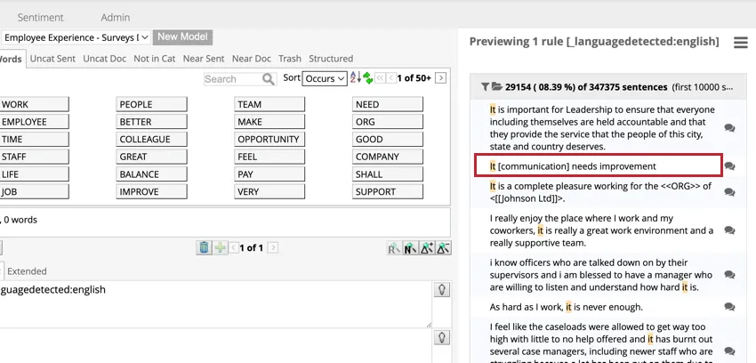 Una frase evidenziata con la risoluzione dellanafora attivata