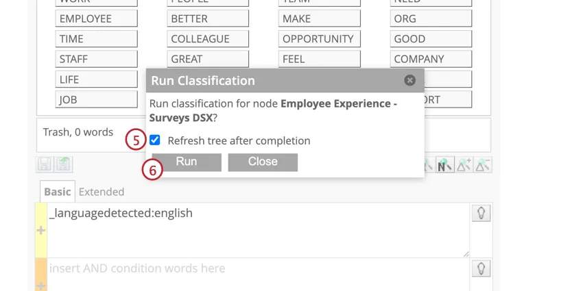 Run classification pop up
