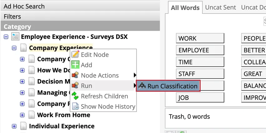 Run classification option from node options