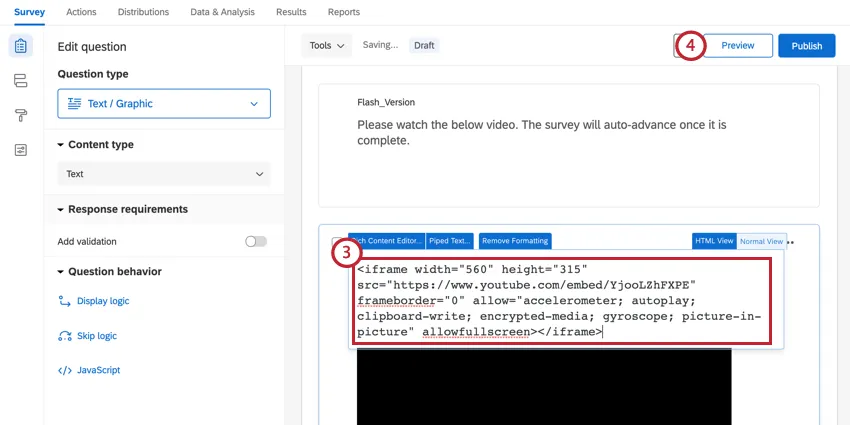 質問に貼り付けられた動画Html