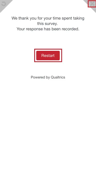 image of the restart button and x in the top right hand corner