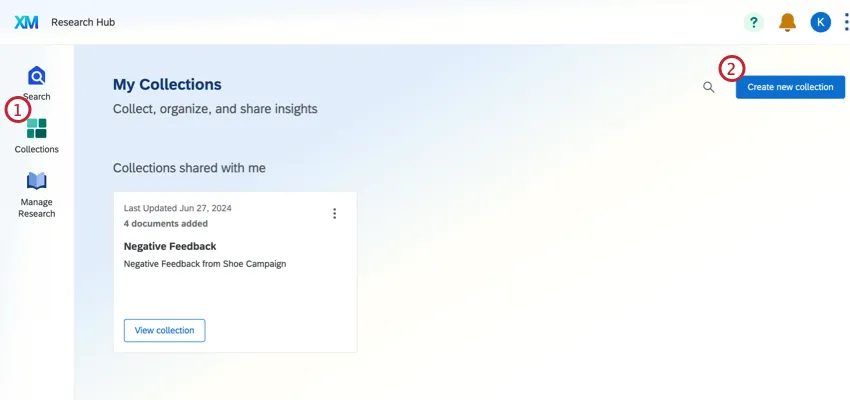 Onglet Collections, avec le bouton Créer une nouvelle collection en surbrillance