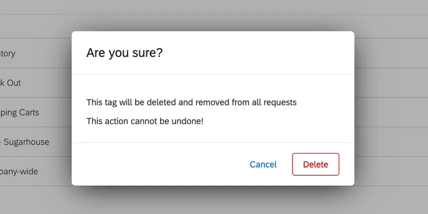 the confirmation window when deleting a tag