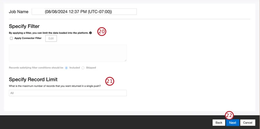 Specify filter and record limit