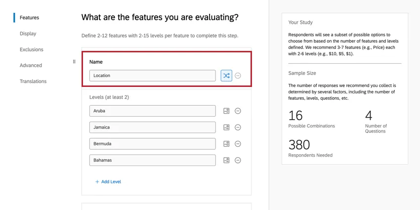 NOME CAMPO nella parte superiore di ogni casella di attributo