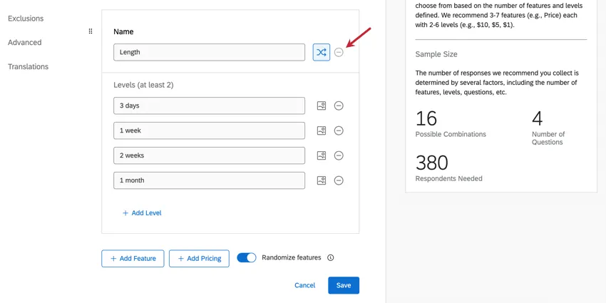 Minus sign next name of feature