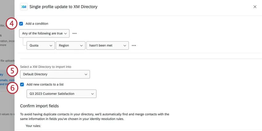 Aggiungere una condizione e selezionare la directory a cui aggiungerla.