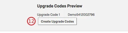 Button to create upgrade codes