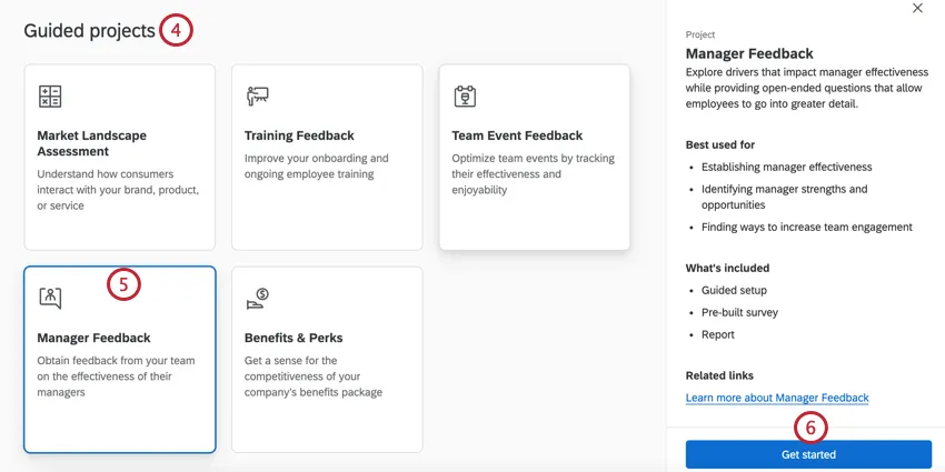 in the guided projects section of the catalog, selecting a project and clicking get started
