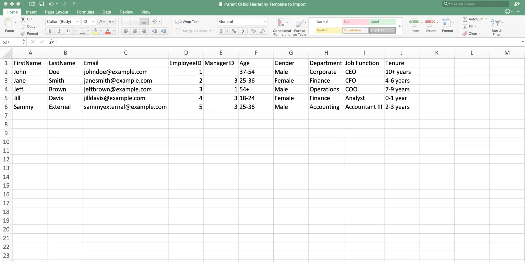 Preview of the Participant CSV