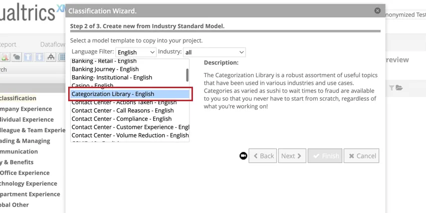 Categorization library template