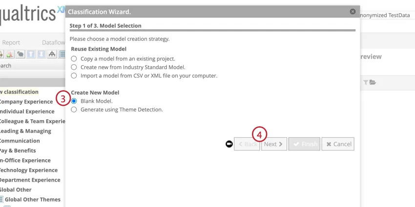 select Blank model from the classification wizard