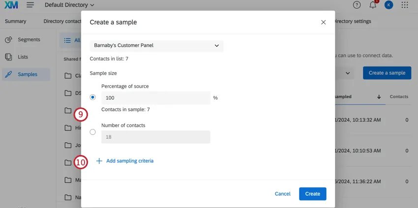 percentage of source or number of contacts options