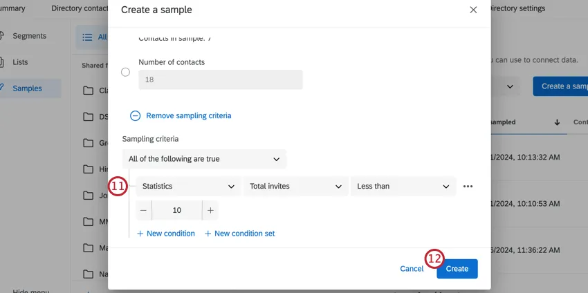 creating sampling criteria
