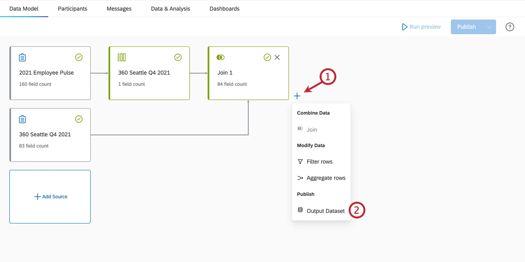 adding an output dataset to the data model