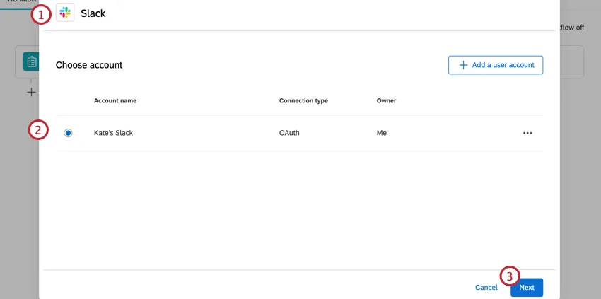 Select an account and click next