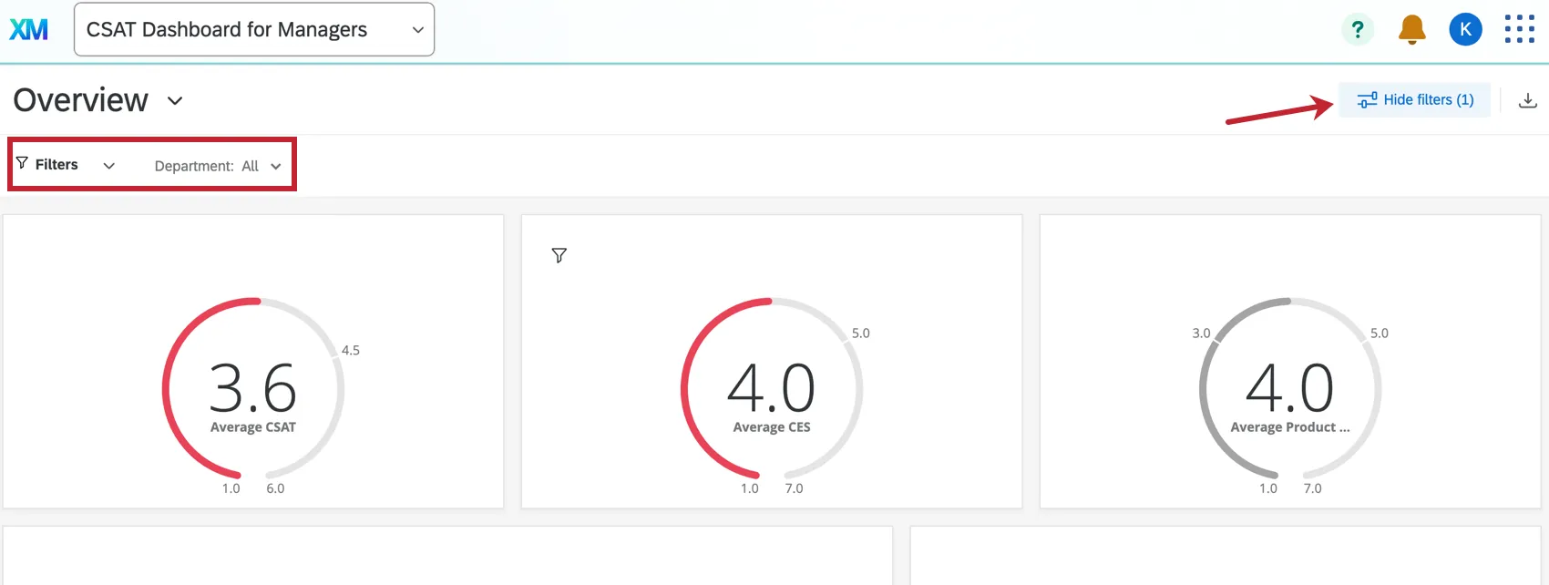 Highlights the filter button in the dashboard viewer app, currently showing that the filters are hiden.