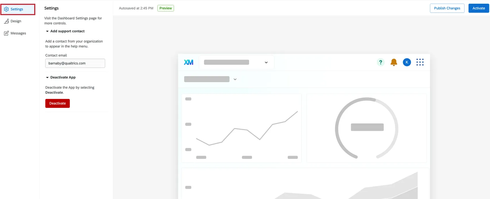 La pagina delle impostazioni del menu di configurazione dellapp.