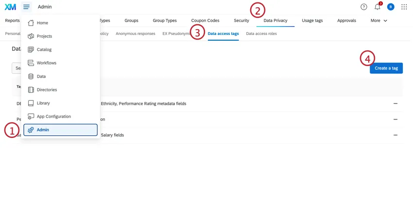 Create a tag from the data access tags tab