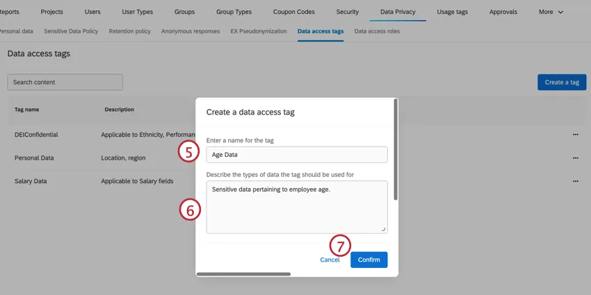 Create data access tag
