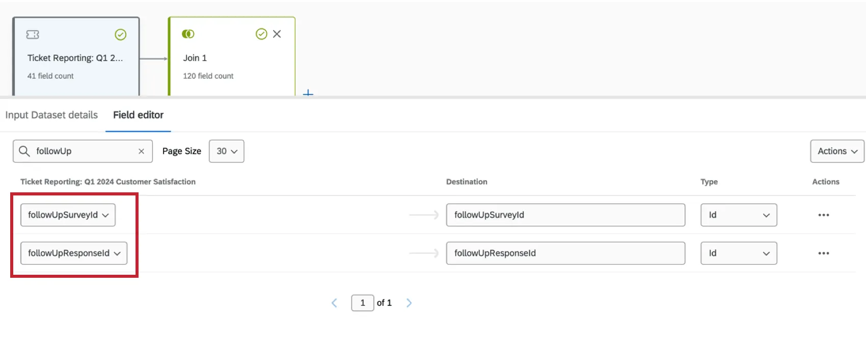 チケットレポートフィールドセットにマップされたフォローアップフィールド