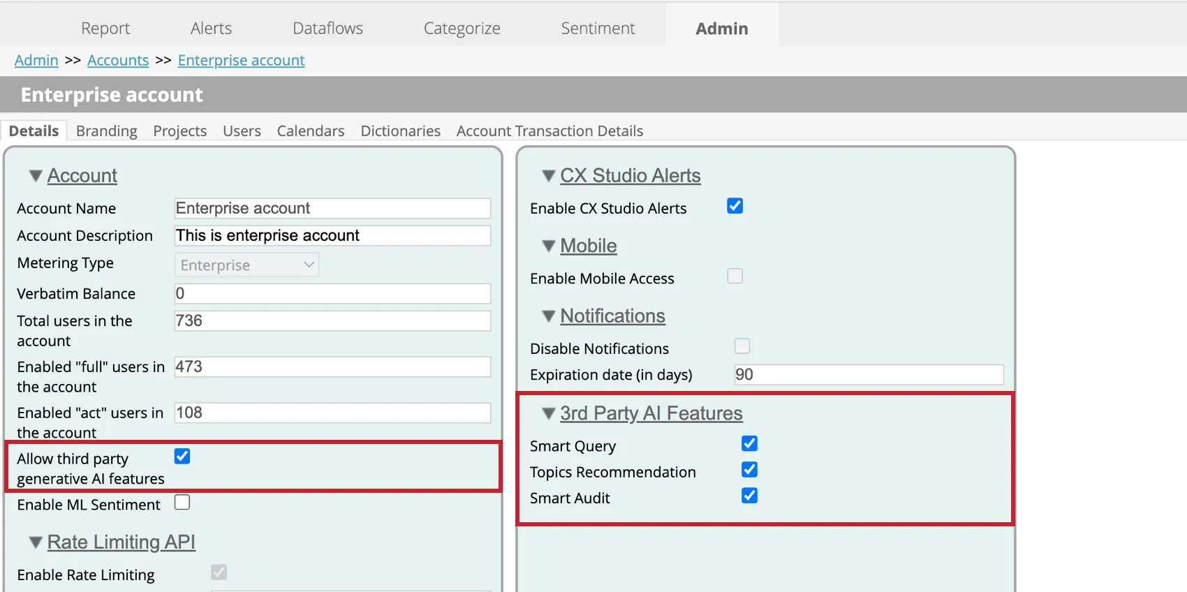 Configurações de IA nas configurações da conta do Designer