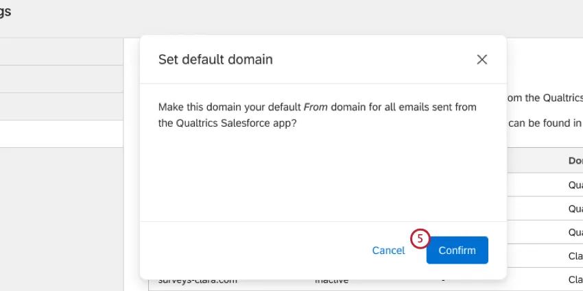 Bouton de confirmation après la configuration des changements de domaines personnalisés
