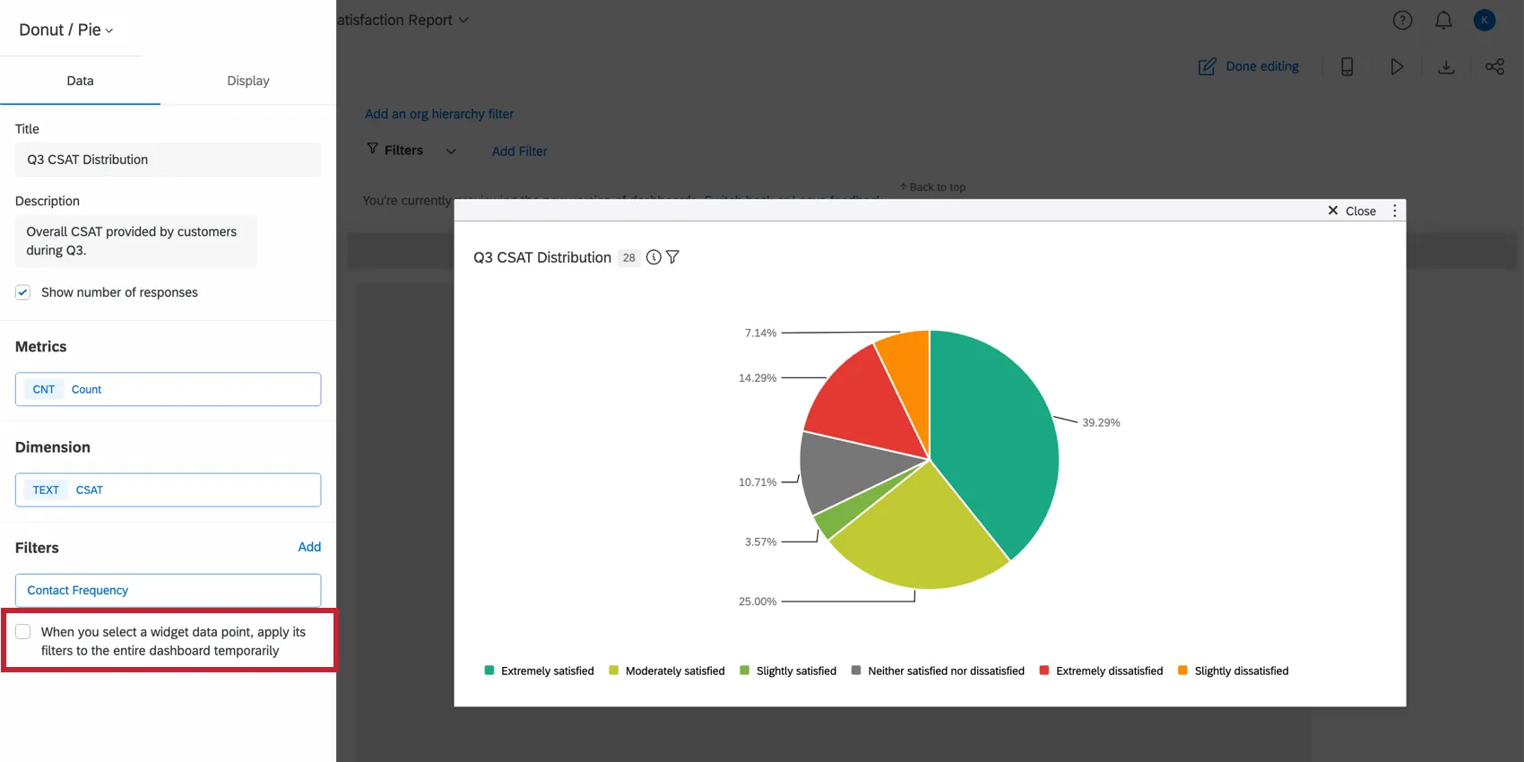 Muestra la configuración del filtro de bloqueo que se puede habilitar desde la configuración del widget .