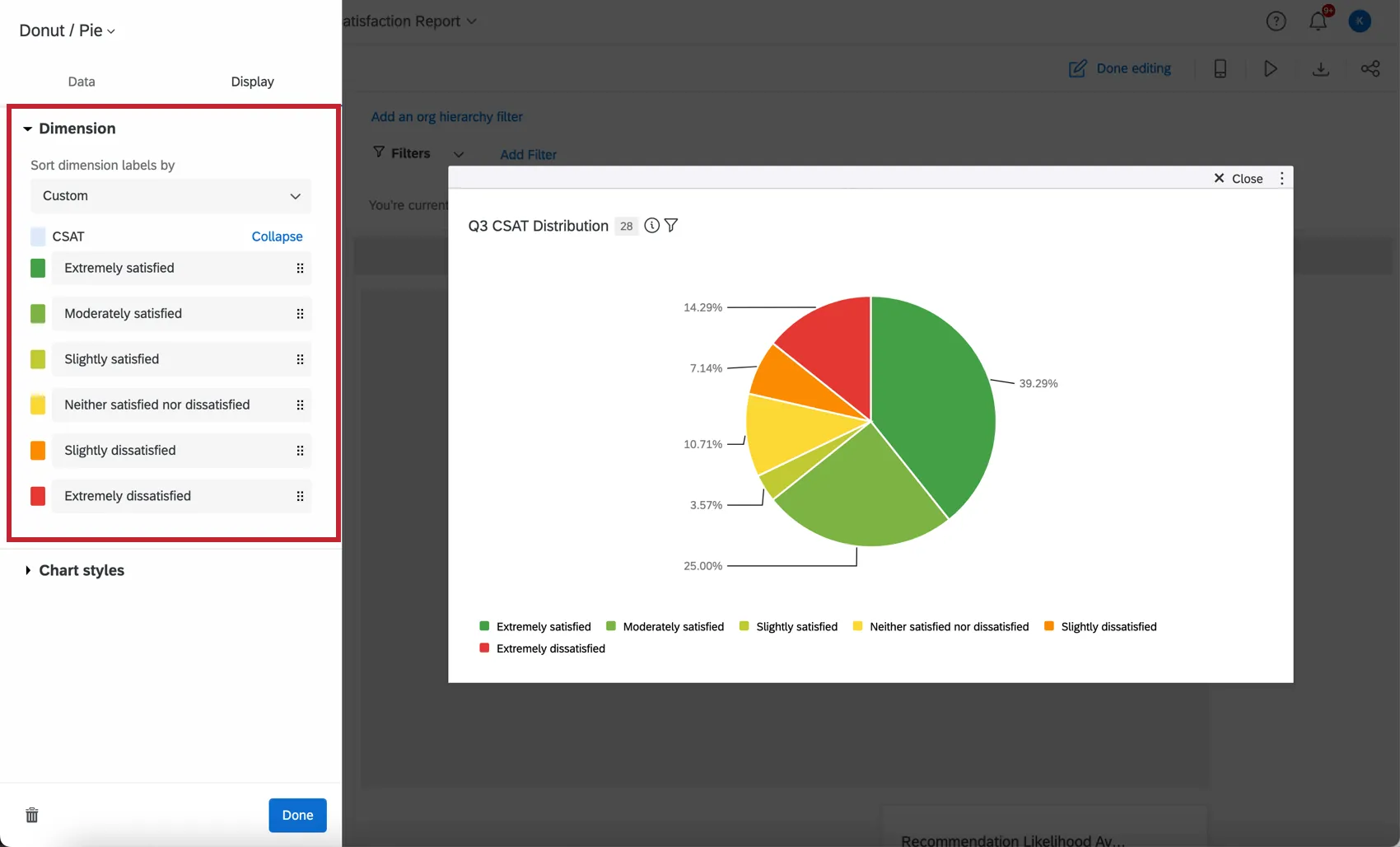 Muestra el menú de configuración de dimensiones.