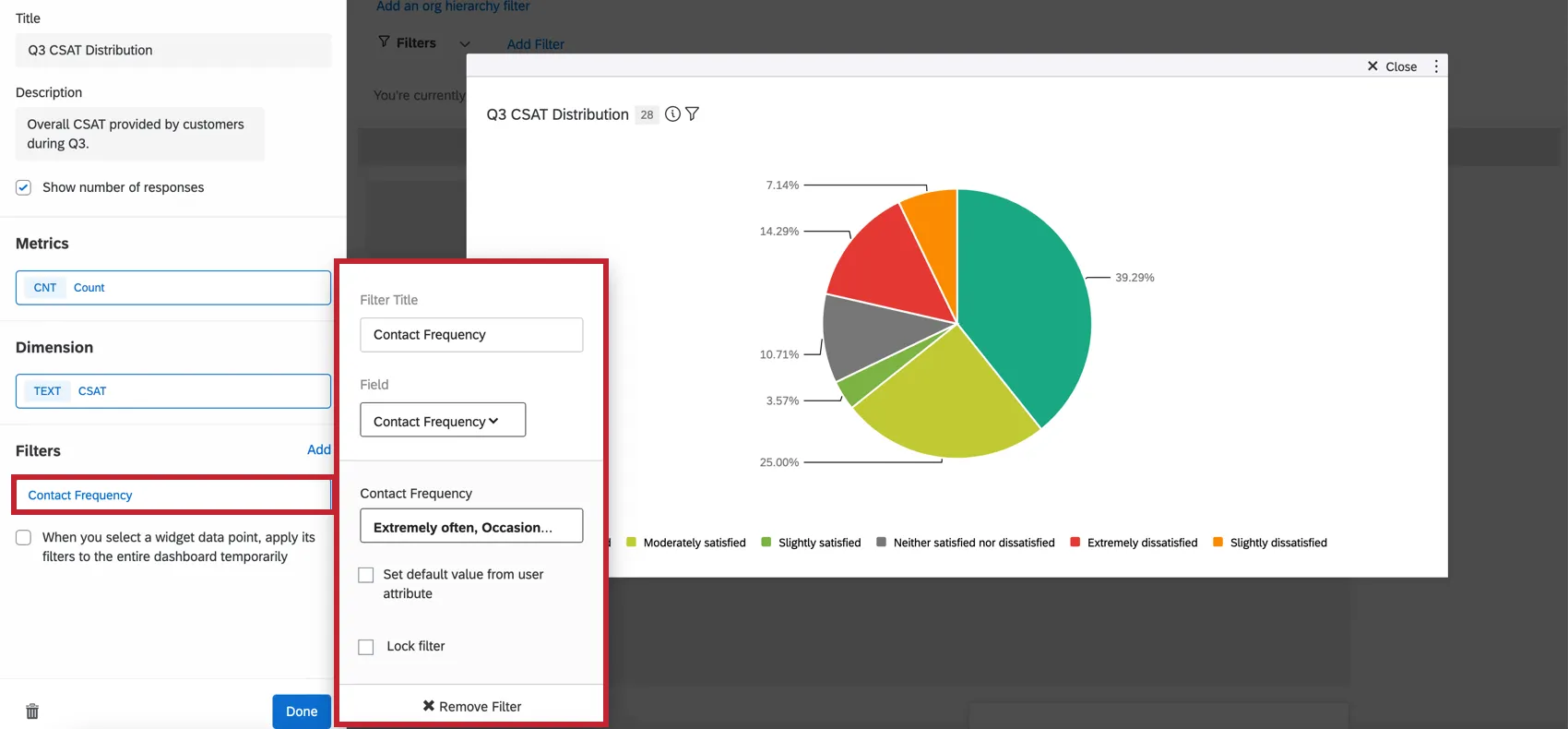 Mostra la finestra di impostazione dei filtri dalle impostazioni del widget.