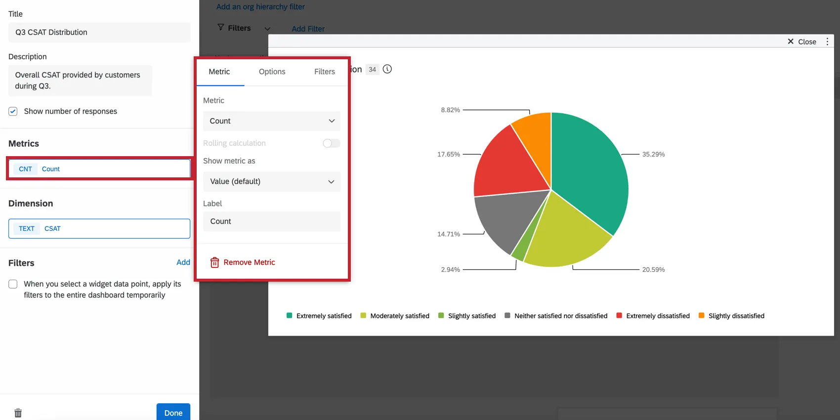 Mostra a opção de personalização de metics nas configurações widget.