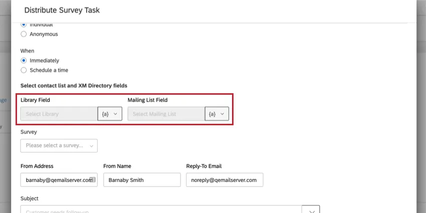 the mailing list and library options for distributing to a dynamic list