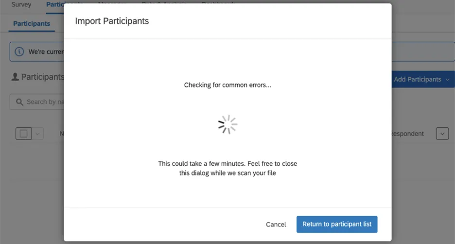 mentre il file viene importato e controlla la presenza di errori