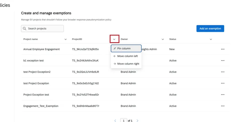 Pfeil weiter der hervorgehobenen Spalte