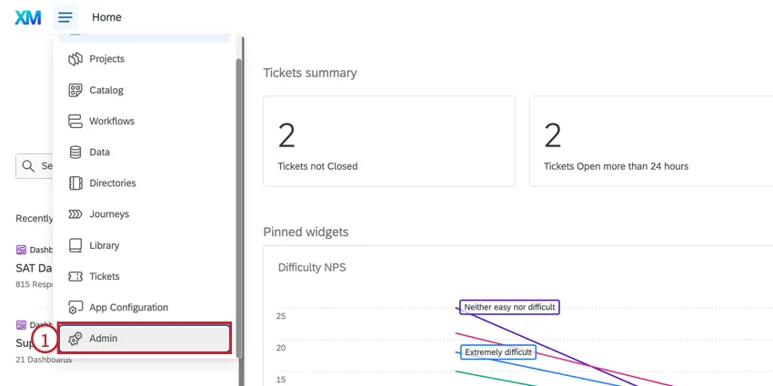The admin tab in the navigation menu
